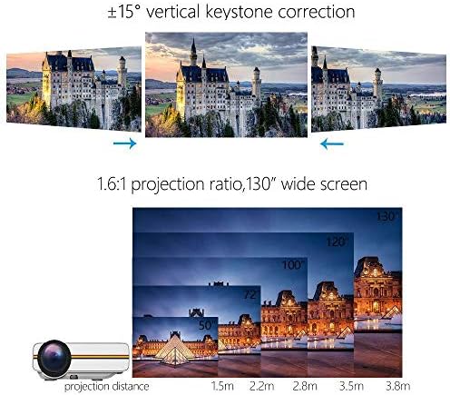 FZZDP Актуализиран мини проектор 1080P 1800 лумена Преносим LCD led проектор за домашно кино, съвместим с USB, 3D проектор