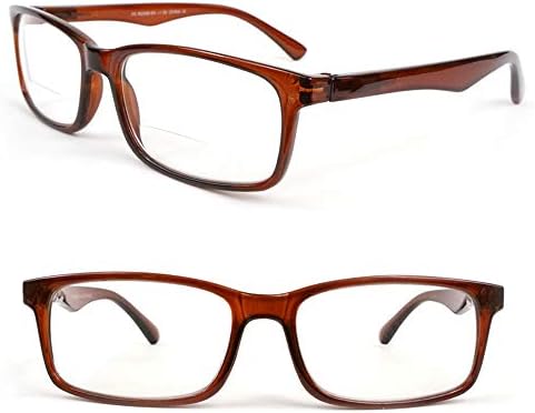 Очила за четене с бифокальным зрение Classic в правоъгълна рамка на пролетта панти (Кафяв, 1,50)