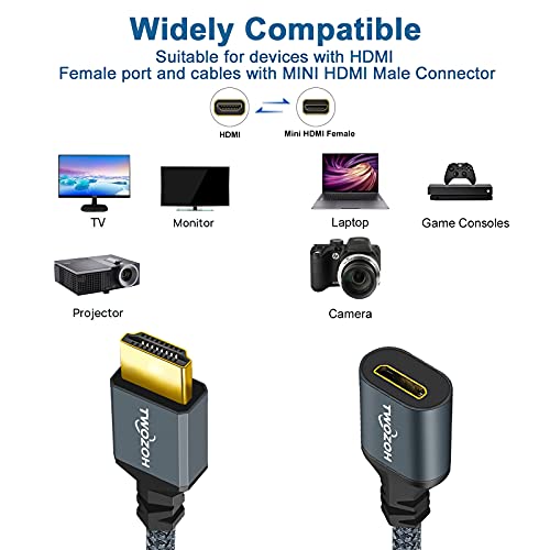 Кабел-адаптер Twozoh HDMI Male to Mini HDMI Female, Кабел и адаптер за HDMI Male to Female Mini HDMI (тип A-тип C) 3D