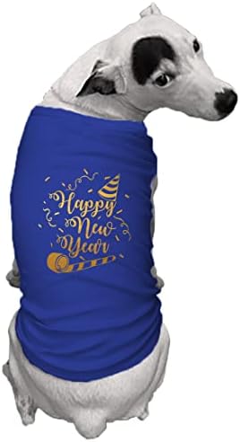 Честита Нова година - Тениска за кучета от Златно фолио (Царски Син цвят, Голям размер)