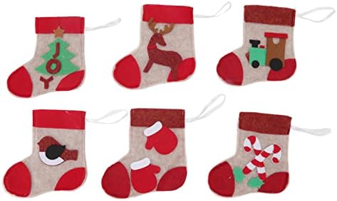 plplaaoo 6 бр. Коледни Декоративни Чорапи, Подарък Пакет за Бонбони, Коледен Чорап, Украшение, Малък Подарък Пакет, Окачване,