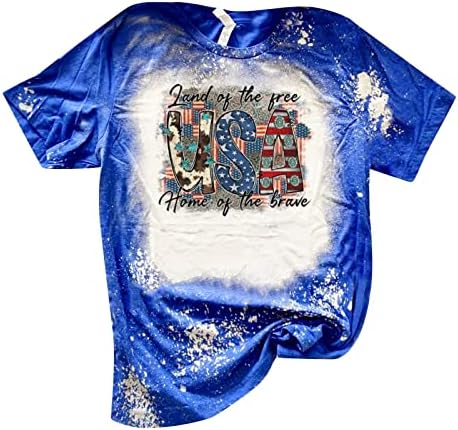 Върховете с Принтом на Американското, Дамски Патриотическая Тениска на 4 юли, САЩ, Ризи в Звездната Ивица, Къс Ръкав,
