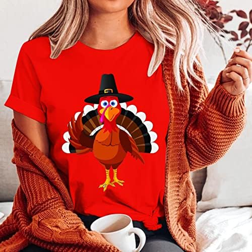Женска Тениска с Кръгло деколте и Къс Ръкав с Принтом за Деня на Благодарността, Дамски Памучен Тениска
