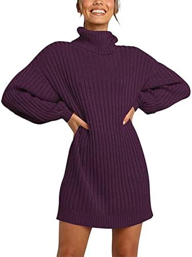 XINSHIDE Рокля-Пуловер за Жените, Ежедневно Поло, Пуловер с ръкави-Котлони, Пуловер, Оребрена Вязаный Пуловер Оверсайз,