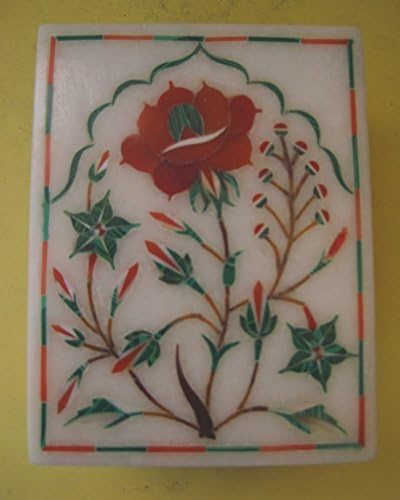 CRAFTSLOOK Ковчег за Бижута с Мраморни Гравюри Pietra Dura Подарък-Ръчно изработени Цветя Арт Деко и Занаяти 4 x3инча