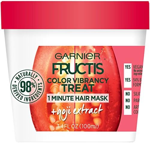 Маска за коса Garnier Fructis Color Vibrancy Treat 1 Минута с екстракт от goji и усилване на колаген, 3,4 течни унции