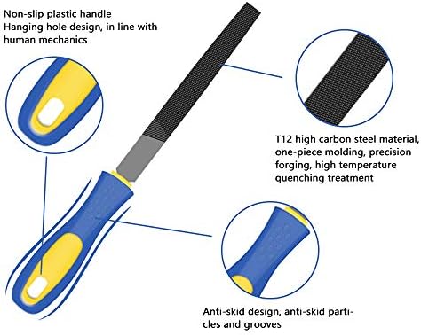 KALIM 5шт 6 Файл от високо стомана, определени рашпилей с мека гумена противоплъзгаща се дръжка, кръгла/с полукръгла/Плоска