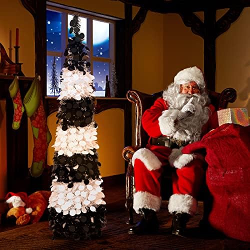MACTING 5-подножието Всплывающая Мишурная Коледно Дърво, Лесно Монтируемые Мишурные Крайбрежните Дървета с Големи искри от Фолио Черен и Бял цвят за Празнична Коледна