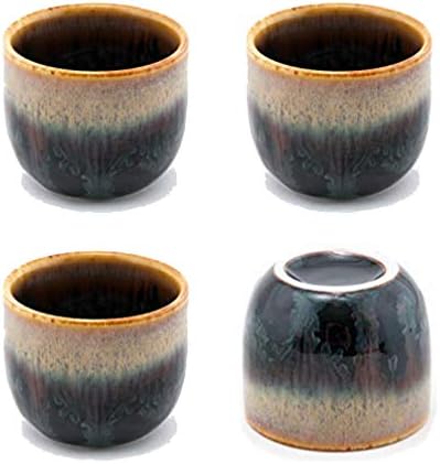 Честит продажба, Комплект от 4 Идеални Керамични чаши за саке обем 2 ет. унция от японски ресторант (BlackBrown)