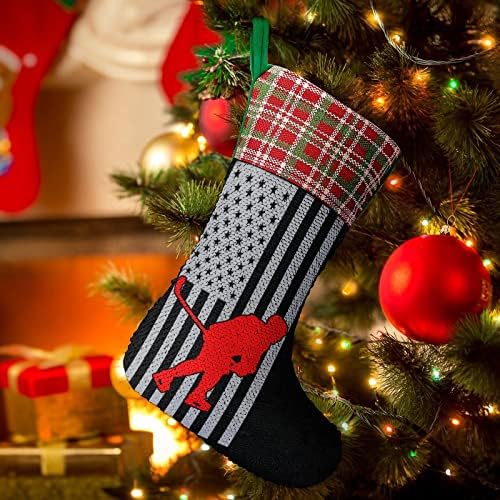 Хокеист Спорт Флаг на САЩ Пайети Коледни Празници Чорапи Обратими което променя Цвета си в Магически Състав за Коледно