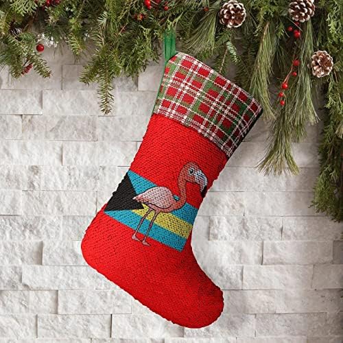 Коледни Празници Чорапи с Флага на Бахамските Острови и Пайети във формата на Фламинго, Обръщане на Магически Състав,