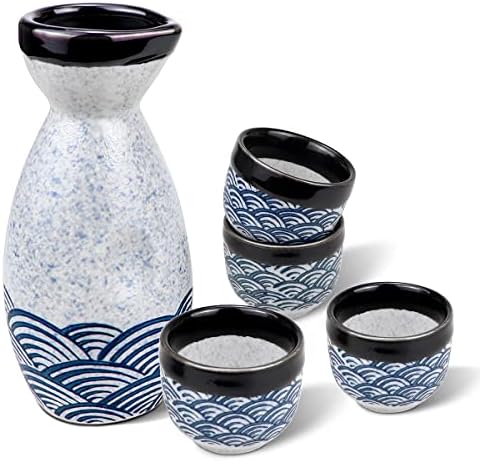 Набор от Саке DOERDO от 5 теми Японски Глазирани Керамични набор от Саке 1 Сервировочный гарафа и 4 Чаши за Саке Комплект