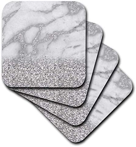 3dRose Луксозни Сиво-Сребърни Подложки за Керамични плочки с Скъпоценния камък, Мрамор Блестящ Метален Изкуствен Принтом