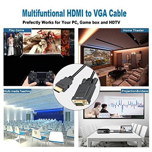 UKYEE Кабел HDMI-VGA 6 Фута, Конвертор HDMI-VGA 1080P между мъжете за КОМПЮТЪР, лаптоп, монитор, Проектор, HDTV - Черен