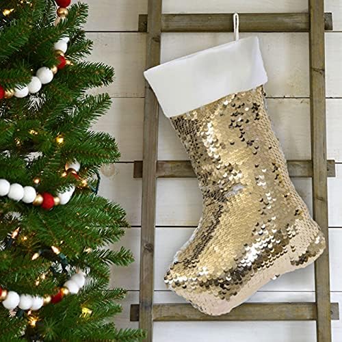 JYFLZQ Двете Коледни Чорапи със Златни пайети, 4 опаковки, Блестящи Обратими Персонализирани Заготовки, Сгъваеми Пайети,