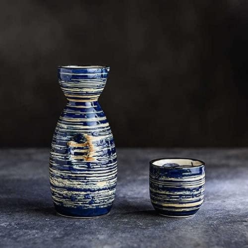 ЗАКУПУВАНЕ на Ретро Керамични Малко Вино за Японското Саке, Подарък Бар Комплекти с Дървени тава (Цвят: A, размер: One size)
