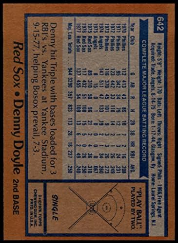 1978 Topps 642 Дени Дойл Бостън Ред Сокс (Бейзболна картичка), БИВШ играч на Ред Сокс