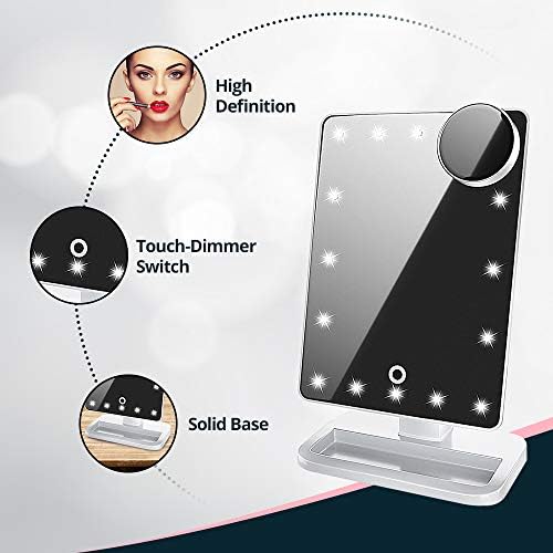 Огледало за грим с подсветка, Тоалетен огледало с Bluetooth, Ротация на 360 °, с Регулируема яркост, Сензорен екран,