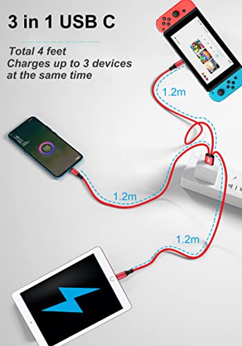 USB кабел C RECFINE 3-в-1 за безжичен микрофон Rode Go II, 4-крак Кабел за бързо зареждане в найлонов оплетке с 3 конектори