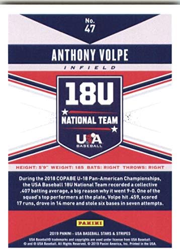 2019 Панини Stars and Stripes 47 Бейзболна картичка на националния отбор на САЩ по бейзбол 18U Антъни Volpe