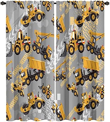Miyotaa Строителни Завеси За Момчета 2 Панела 42 W x 63 Ч Прът Ръчен Трактор, Булдозер, Камион Автомобил Дете Багер Карикатура