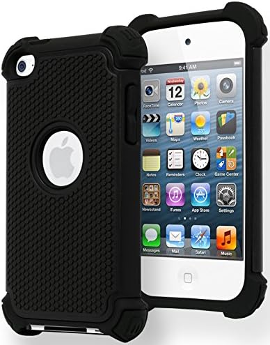 Калъф за iPod Touch 4, Bastex Hybrid Slim Fit, Черна Гума Силиконов Калъф, Твърд Пластмасов Черен устойчив на удари калъф