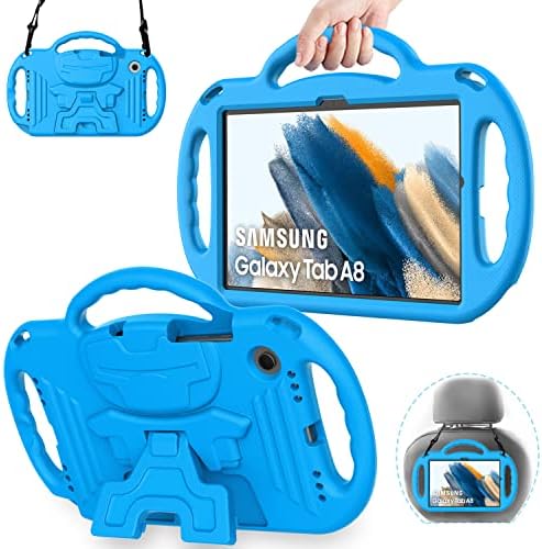 Детски калъф AVAWO за Samsung Galaxy Tab A8 10,5 Case 2022 (SM-X200/X205/X207), с каишка, лек, Удароустойчив, с дръжка-стойка, Детски калъф Samsung Galaxy Tab A8 10.5 инча 2022, синьо
