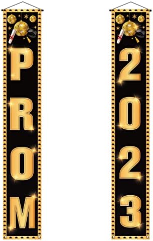 Nepnuser Бала 2023 Банер на Верандата декорация за Абитуриентски Партита Черен и Златен Блясък Танцова Входна Врата,