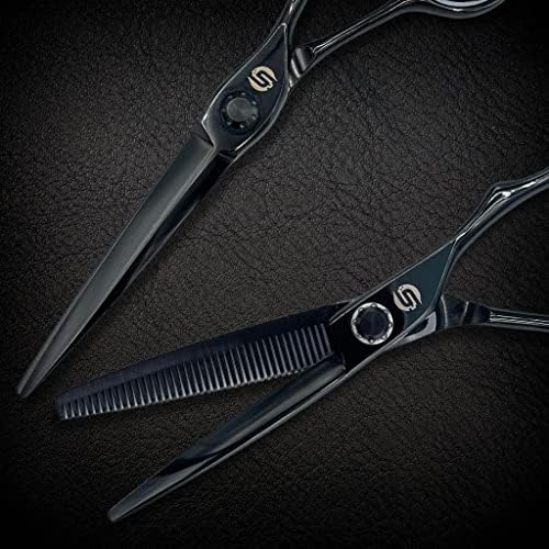 Комплект ножици за подстригване от черен титан за професионални фризьори - Включва ножици за подстригване и филировки