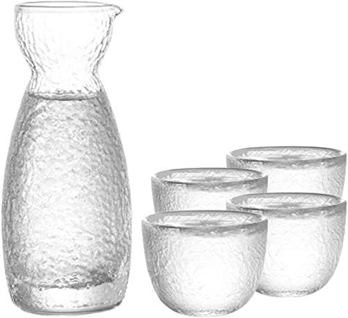 Японски чаши за студено саке Трезвост, прозрачен Уникален модерен плаващ дизайн, с 1 decanter за саке и 4 чаши Саки за