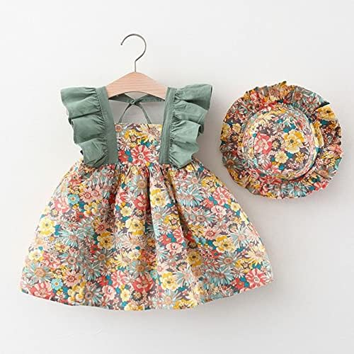 Xbgqasu/ Празнични рокли за малки момичета, Дълго Лятно Принцеса рокля без ръкави с Цветен принтом и рюшами за малки