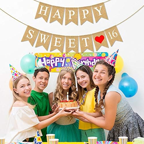 Джутовая Чул Happy Sweet 16 Банер за Момичета 16th Birthday Party Овесени ядки за Украса във Вид на Гирлянди