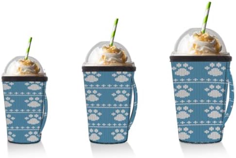 Коледен Модел, Синьо Принт Лапи, за многократна употреба Ръкав за кафе с лед с дръжка, Неопреновый ръкав за Напитки,
