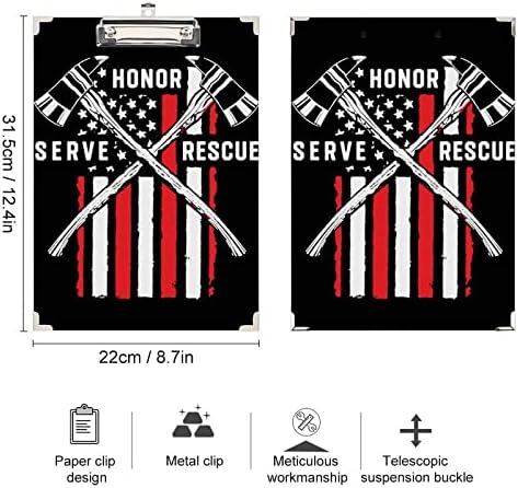 Пожарникар американски флаг Тънка червена линия Печат на пожарникар дървена клипборда с метална скоба, дъска за писане