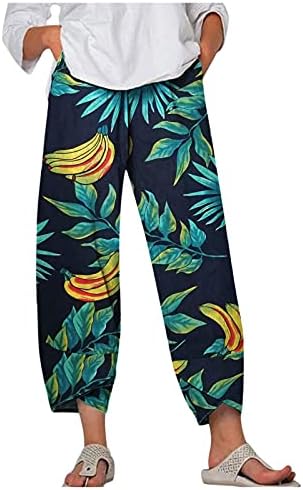 MGBD Широки Скъсяване на Панталони Женски Цветни Ленени Ежедневни Модни Тропически Леки Летни Плажни Панталони в стил