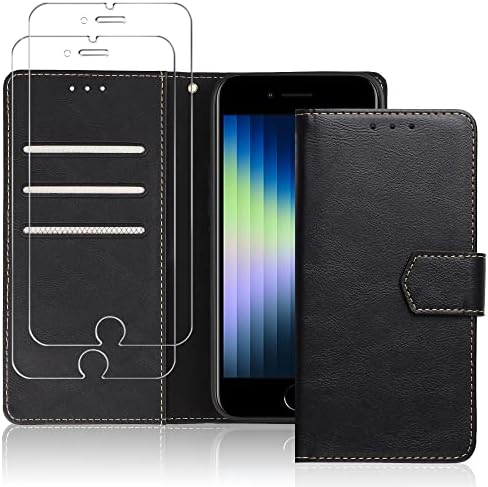 Калъф VAKS за iPhone SE 2022 / Калъф за iPhone SE 2020, Калъф за iPhone 7 8, Чанта-портфейл за карти с 2 Защитни екрани