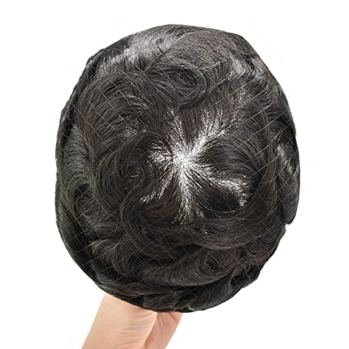 SINGA HAIR Мъжки Unit Прозрачна френска Лейси рамка, Изкуствена кожа, гама от Дишащи изкуствена коса, Перуки от естествена