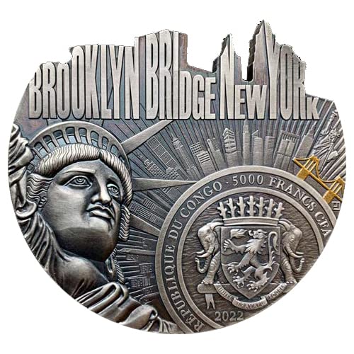 2022 DE Световно Известни Мостове PowerCoin на Бруклинския мост във формата На 5 Грама Сребърна Монета 5000 Франка Конго