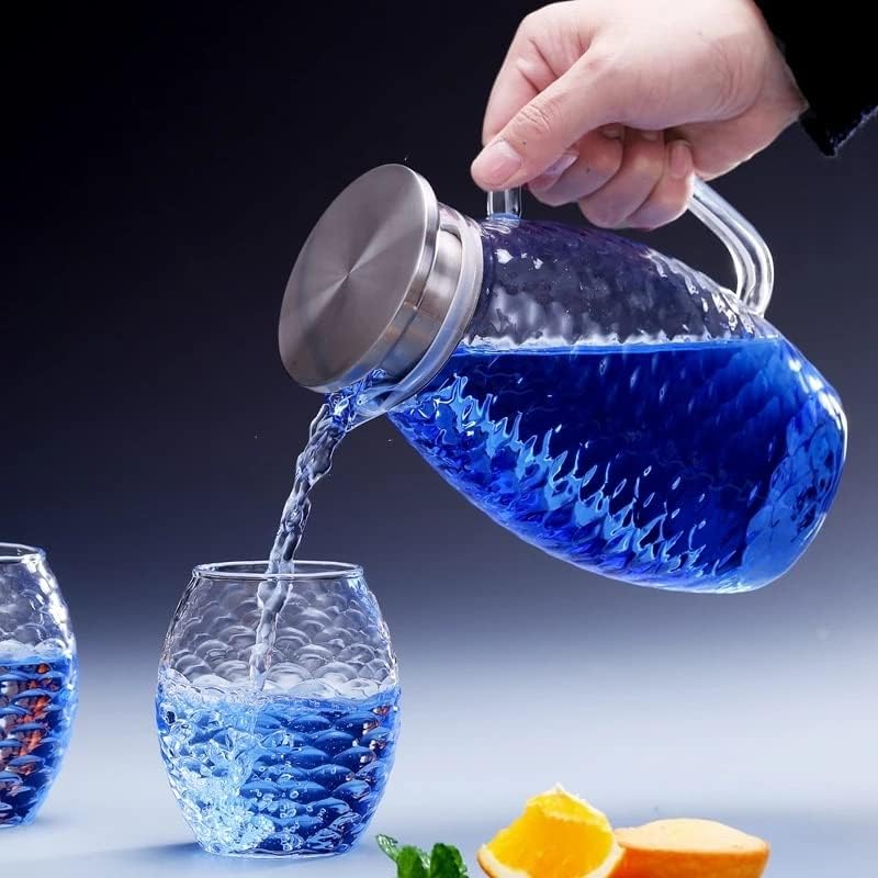 SEIJY High Capacity Scale ext Гарафа от Прозрачно Стъкло с капак от неръждаема стомана, Кана за вода, напитки (Цвят: